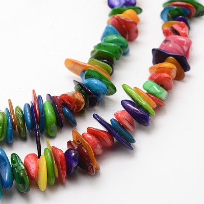 Dyed Chip Natural Freshwater Shell Beads Strands X-SHEL-E355-16-1