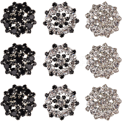 12Pcs 3 Colors 1-Hole Alloy Rhinestone Shank Buttons BUTT-GF0003-64-1