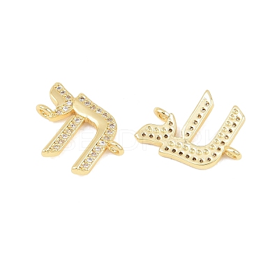 Brass Micro Pave Clear Cubic Zirconia Jewish Life Symbol Chai Links Connector Charms KK-C170-07G-1