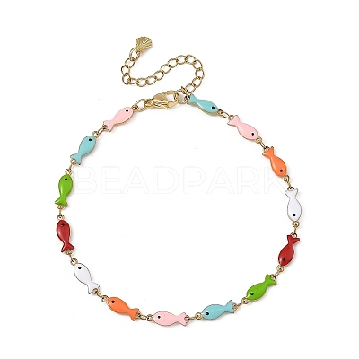 304 Stainless Steel Enamel Link Chains Anklets for Women SA-AJEW-AN00842-1