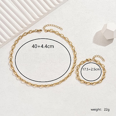 201 Stainless Steel Hollow Chunky Chain Bracelet Necklace Set for Women Party MM9314-1-1