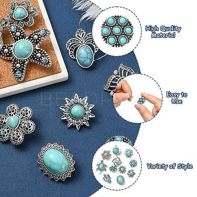 12Pcs 12 Styles Alloy Rhinestone & Resin Imitation Turquoise Snap Buttons BUTT-CJ0001-04-1