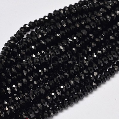 Faceted Rondelle Natural Black Spinel Bead Strands G-F289-42C-1