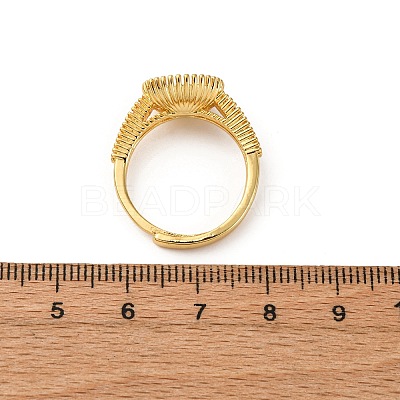 Round Brass Micro Pave Clear Cubic Zirconia Adjustable Ring Settings KK-D378-35G-1