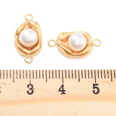304 Stainless Steel Pave ABS Pearl Connector Charms STAS-S131-01G-1