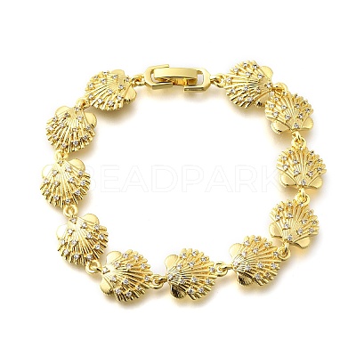 Summer Beach Brass Micro Pave Clear Cubic Zirconia Shell Shape Link Chain Bracelets BJEW-C118-02B-G-1