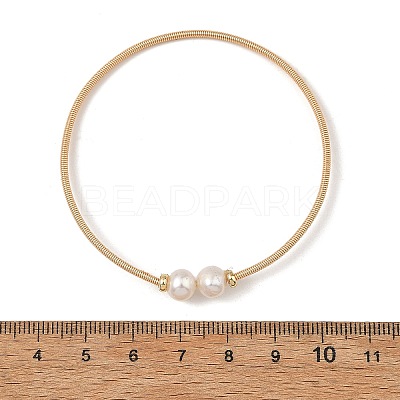 Natural Cultured Freshwater Pearl Potato Torque Bangles BJEW-JB14207-1