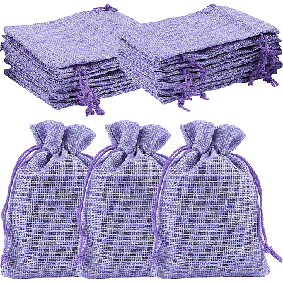 Polyester Imitation Burlap Packing Pouches Drawstring Bags ABAG-BBC0001-02B-03-1