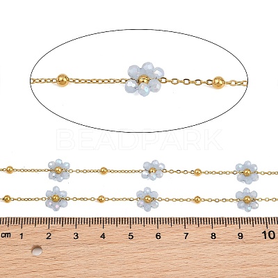 Glass & 304 Stainless Steel Cable Chain Beaded Chains SA-CBAD321-03A-1