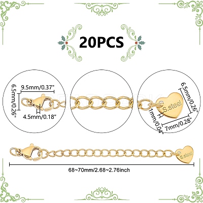 20Pcs 304 Stainless Steel Curb Chain Extender STAS-UN0051-99-1