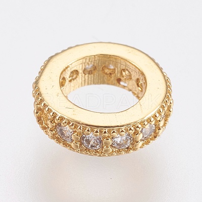 Brass Micro Pave Cubic Zirconia Rondelle European Beads ZIRC-F083-094G-RS-1