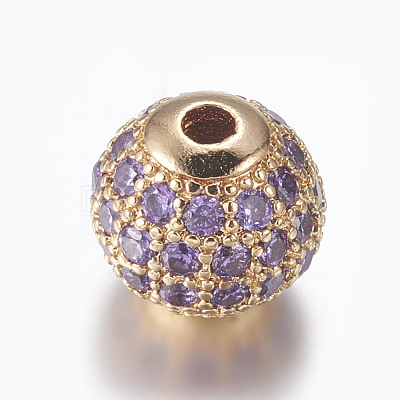 Brass Micro Pave Cubic Zirconia Beads ZIRC-E134-8mm-08G-1
