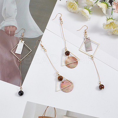 2 Sets 2 Style Acrylic Rectangle & Flat Round Asymmetrical Earrings EJEW-AN0001-56-1