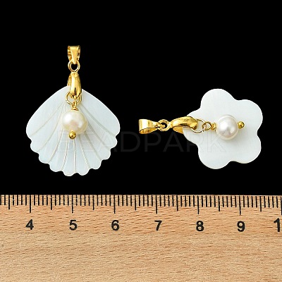 Natural Freshwater Shell & Pearl Pendants PALLOY-JF05904-1