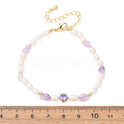 Natural Lavender Amethyst Chip and Rice Natural Pearl Beaded Bracelets GG-CBA3297-13G-G-1