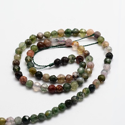Faceted Natural Indian Agate Round Beads Strands G-E318A-4mm-01-1