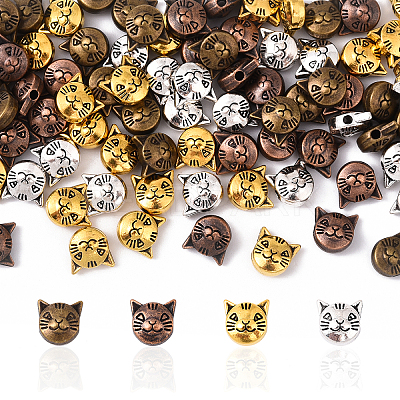 80Pcs 4 Colors Tibetan Style Alloy Kitten Beads TIBEP-YW0002-20-1
