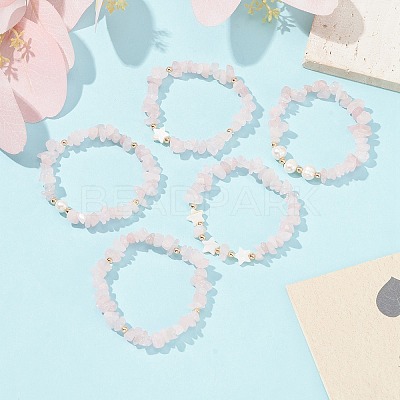 5Pcs 5 Style Natural Mixed Gemstone Chips Stretch Bracelets Set BJEW-JB09551-1