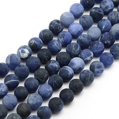 Nature Frosted Sodalite Round Bead Strands G-M064-4mm-01-1