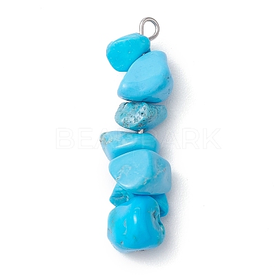 Gradient Color Natural Aquamarine & Natural Lapis Lazuli & Synthetic Turquoise Chip Beaded Pendants PALLOY-JF02791-02-1