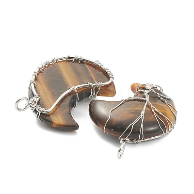 Natural Tiger Eye Tree of Life Wire Wrapped Pendants G-L520-E07-P-1