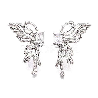 Brass Pave Clear Cubic Zirconia Butterfly Stud Earring Findings KK-N232-450P-1