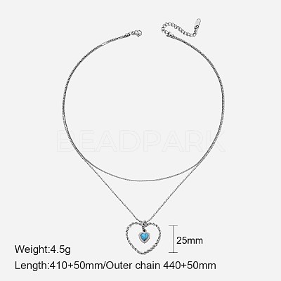 304 Stainless Steel with Synthetic Turquoise Double Layer Necklaces FS-WG7985A-22-1
