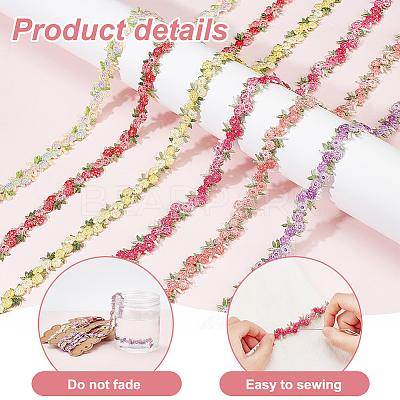 6 Yards 6 Colors Flower Polyester Embroidery Lace Ribbon OCOR-PH0002-17-1