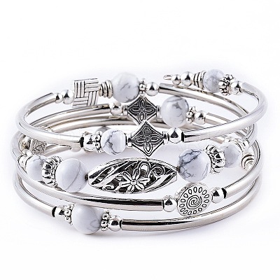 2Sets 2Pcs Bohemian Multi-Layered Natural Howlite Wrap Bracelet Women's Jewelry MV3343-7-1