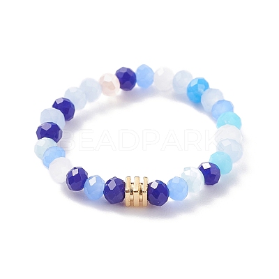 Glass Beaded Stretch Finger Ring with Cube for Women RJEW-JR00431-1