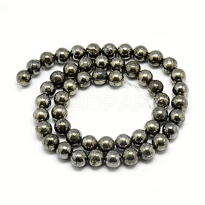 Natural Pyrite Beads Strands G-S265-03-8mm-1