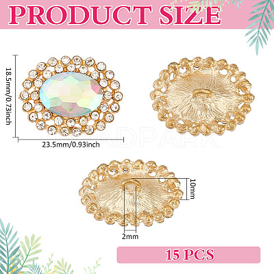 15Pcs 1-Hole Zinc Alloy Shank Buttons BUTT-MA0001-13C-1