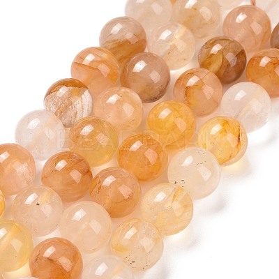 Natural Yellow Hematoid Quartz/Golden Healer Quartz Beads Strands G-E571-05B-1