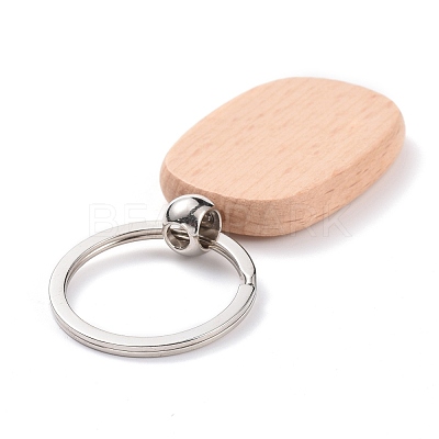 Natural Wood Keychain HJEW-P008-03-1