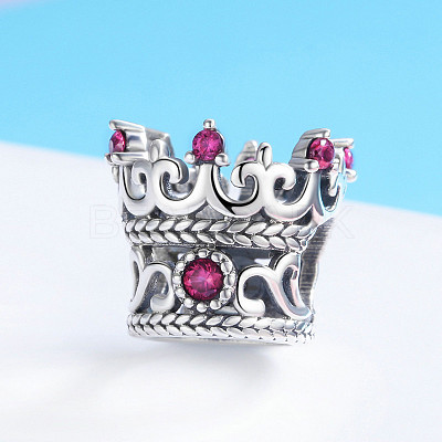Hollow 925 Sterling Silver Cubic Zirconia European Style Beads STER-FF0006-15AS-1