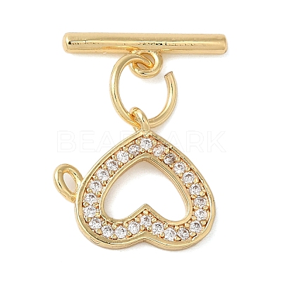 Brass Micro Pave Clear Cubic Zirconia Toggle Clasps KK-N254-69G-1