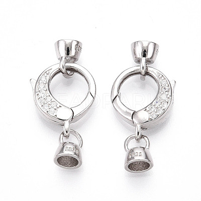 925 Sterling Silver Micro Pave Clear Cubic Zirconia Spring Gate Clasps STER-T008-153P-1