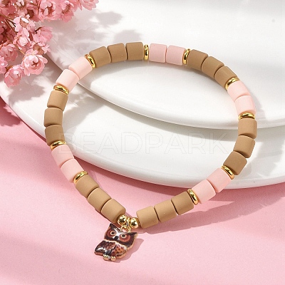 Polymer Clay Column Beaded Stretch Bracelets BJEW-JB09782-04-1