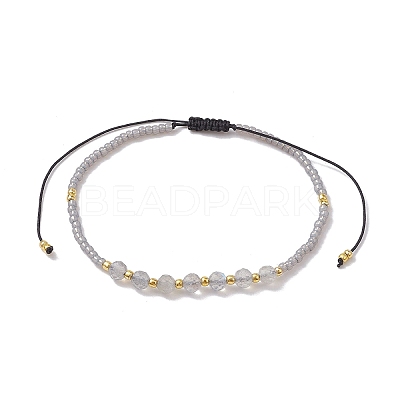 Adjustable Natural Labradorite & Seed Braided Bead Bracelets BJEW-JB10181-04-1