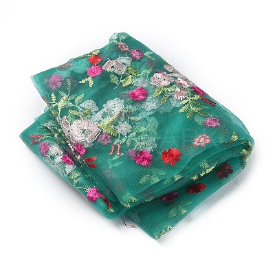 Polyester Flower Embroidered Lace Fabric OCOR-WH0082-12A-1