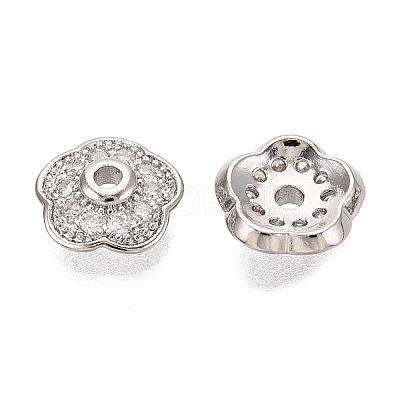 Brass Micro Pave Clear Cubic Zirconia Bead Caps KK-Q071-15P-02-1