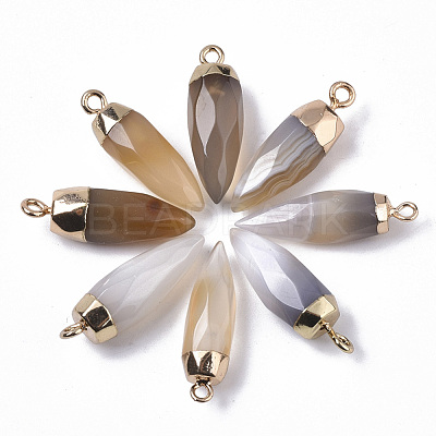 Top Golden Plated Natural Grey Agate Pointed Pendants G-S359-078C-1