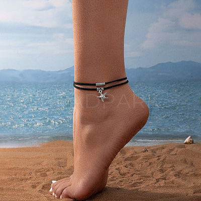 Ocean Alloy Starfish Charm Faux Suede 2-Strand Anklets for Women WGD1C62-01-1