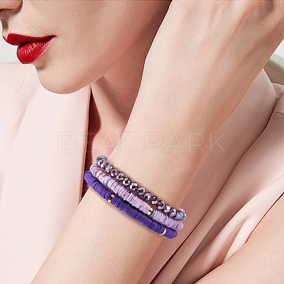 7Pcs 7 Style Handmade Polymer Clay Heishi Surfer Stretch Bracelets Set BJEW-SW00073-05-1