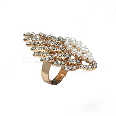Oval Plastic Imitation Pearl & Rhinestones Finger Rings ZZ6722-1