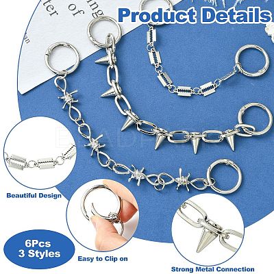 6Pcs 3 Styles Hip-hop Style Stainless Steel Shoe Chains FIND-CJ0003-91-1