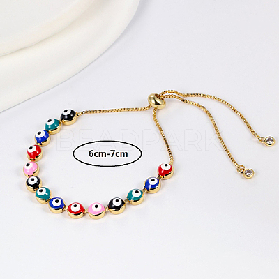 Brass Evil Eye Link Chains Slider Bracelet LU9837-2-1