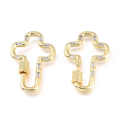 Brass Micro Pave Cubic Zirconia Screw Carabiner Lock Charms KK-M206-10G-01-1