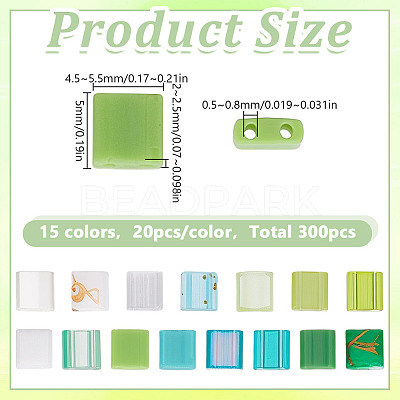 300Pcs 15 Colors 2-Hole Glass Seed Beads SEED-HY0001-35A-1
