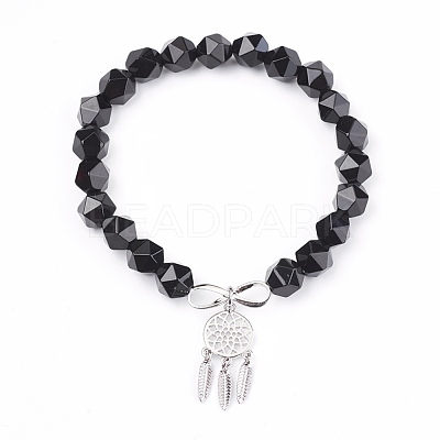 Natural Black Agate(Dyed & Heated) Beads Charm Bracelets BJEW-O162-D01-1